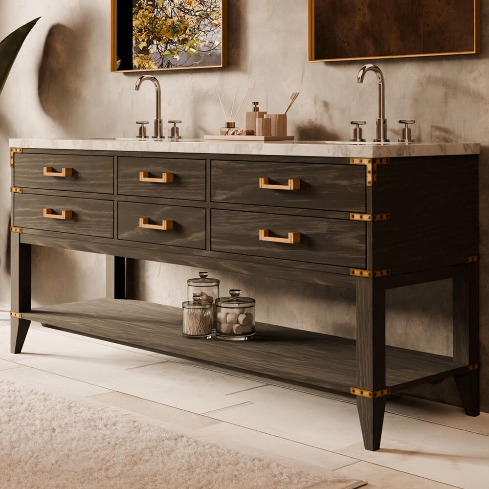 Lexora Home Norwalk 72" Double Bathroom Vanity in Black Oak with White Carrara Marble Top and Rectangular Sinks, , large