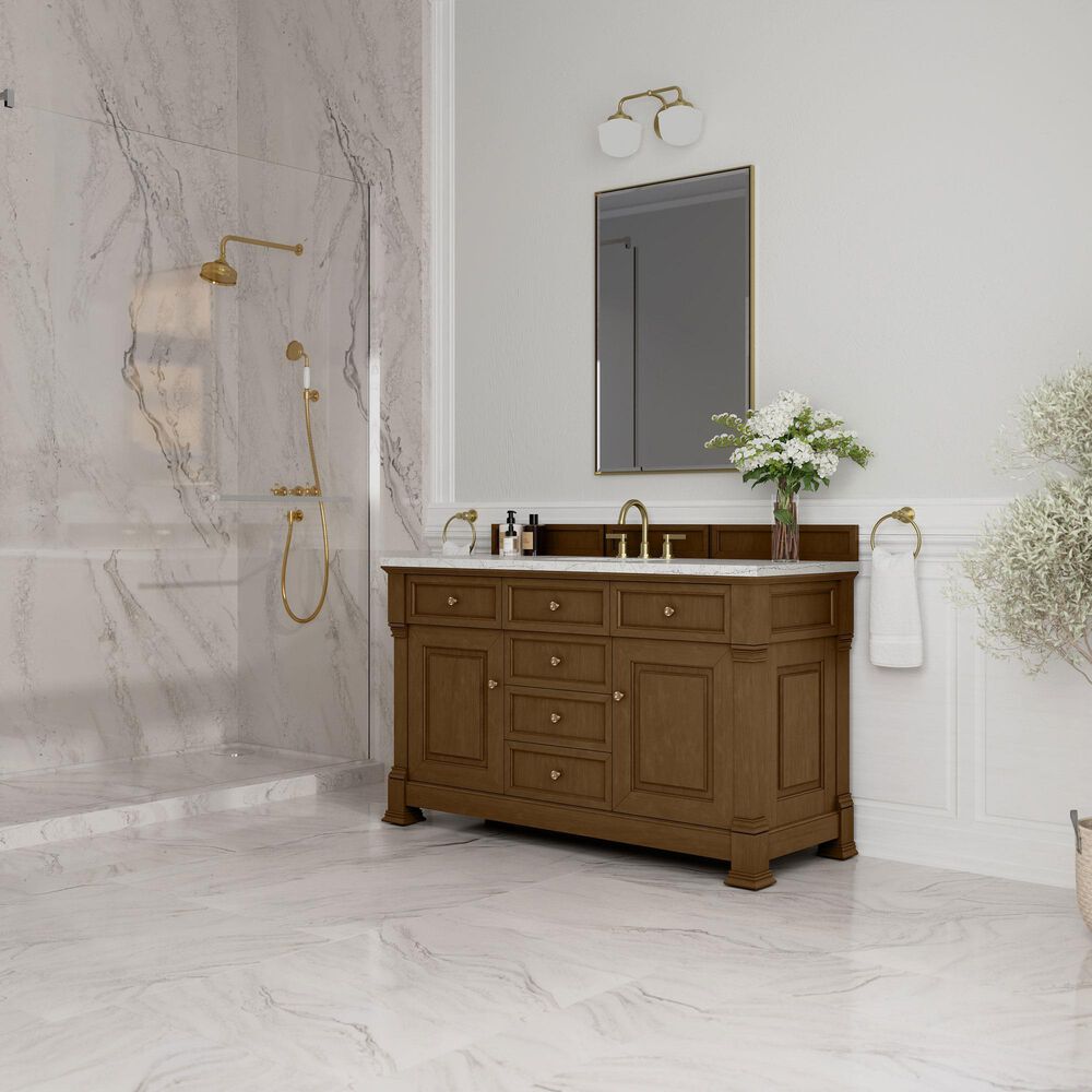 James Martin Vanities Brookfield 60" Single Bathroom Vanity in Honey Oak with 3 cm Eternal Jasmine Pearl Quartz Top, Rectangle Sink and FreePower Wireless Charger, , large