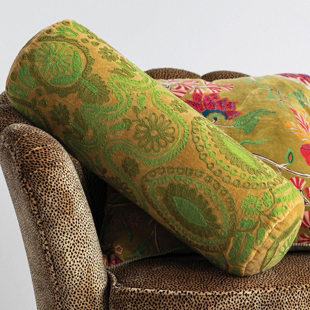 Teak Interiors Botanist 21&quot; x 7&quot; Bolster Throw Pillows in Green, , large