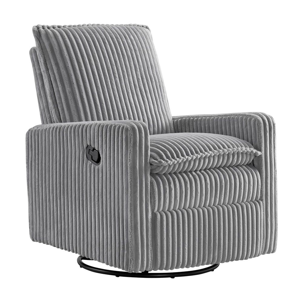 Oxford Baby Uptown Swivel Rocker Recliner in Corduroy Ash Gray, , large