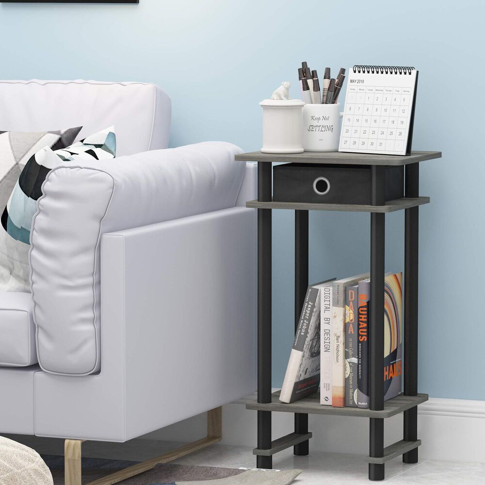 HOMLUX Turn-N-Tube Tall End Table in French Oak and Black, , large