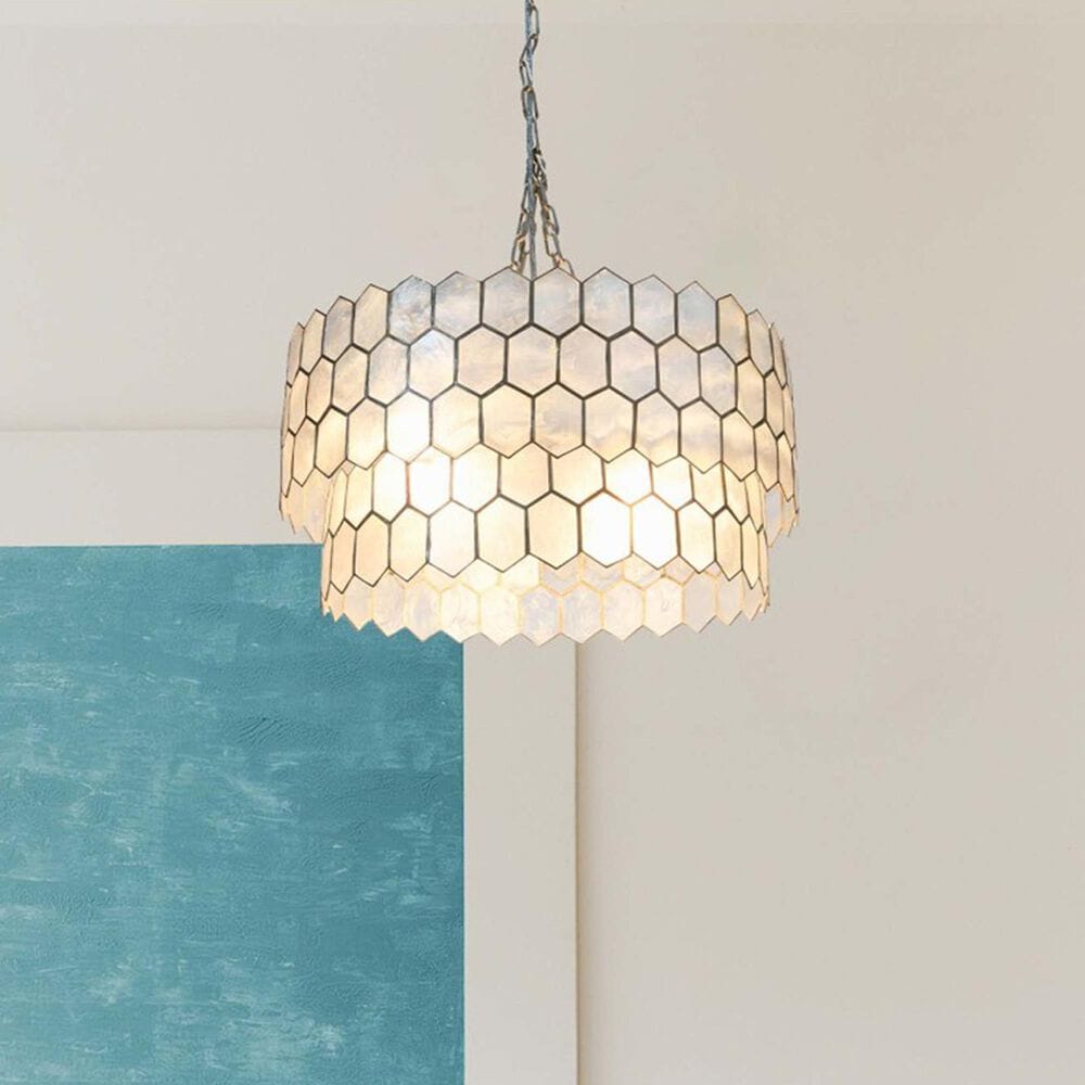 Creative Coop Carlisle 2-Tier Honeycomb Chandelier with Matte Silver Shade, , large