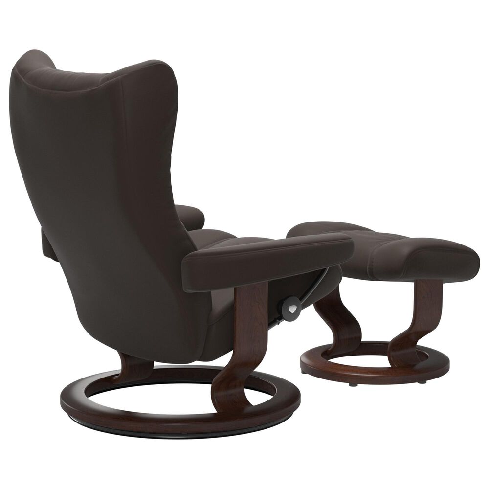 Stressless Wing Small Classic Glider Chair and Ottoman with Brown Base in Paloma Chestnut, , large