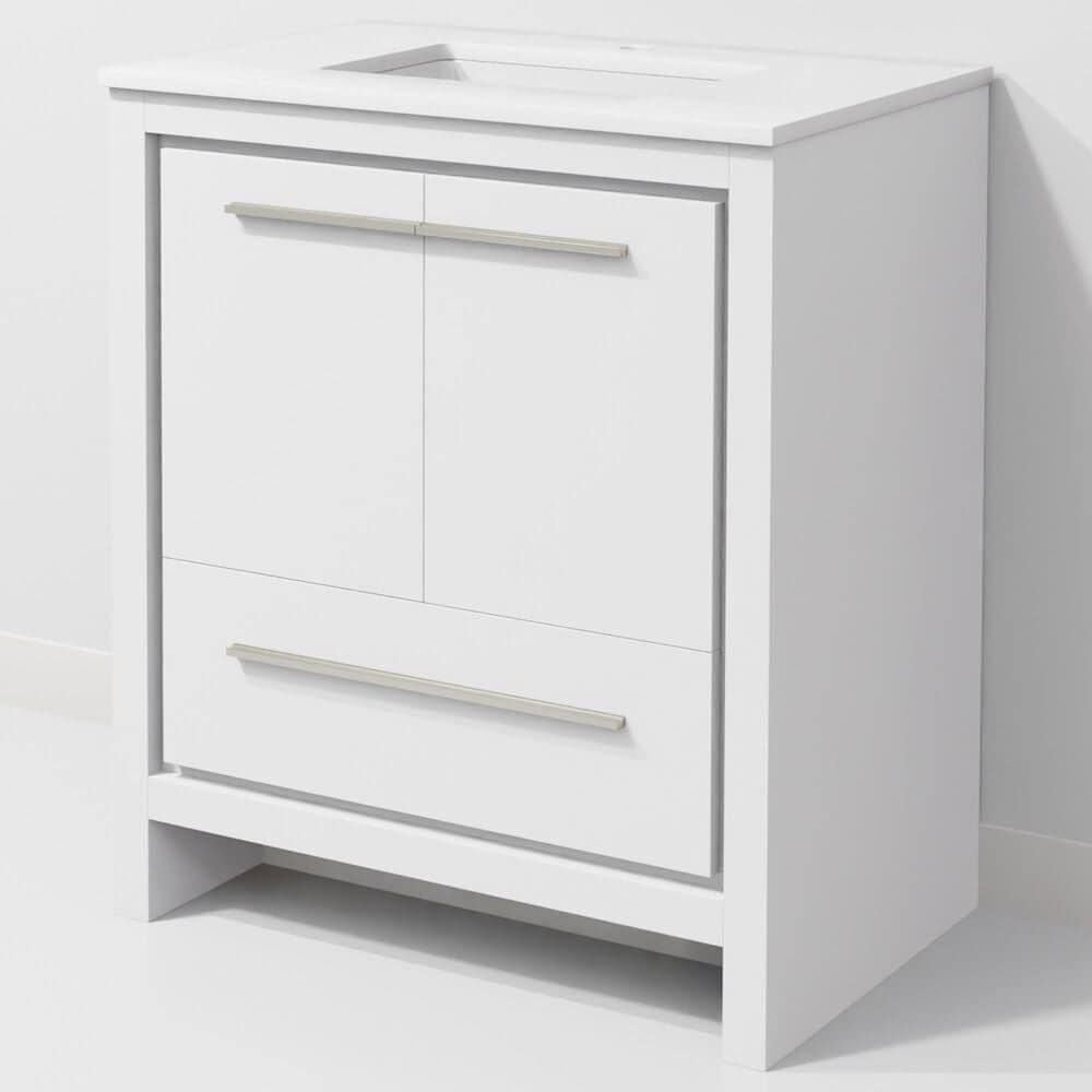 Lexora Home Lafarre 30" Single Bathroom Vanity in White with 2 cm White Cultured Marble Top and Rectangular Sink, , large