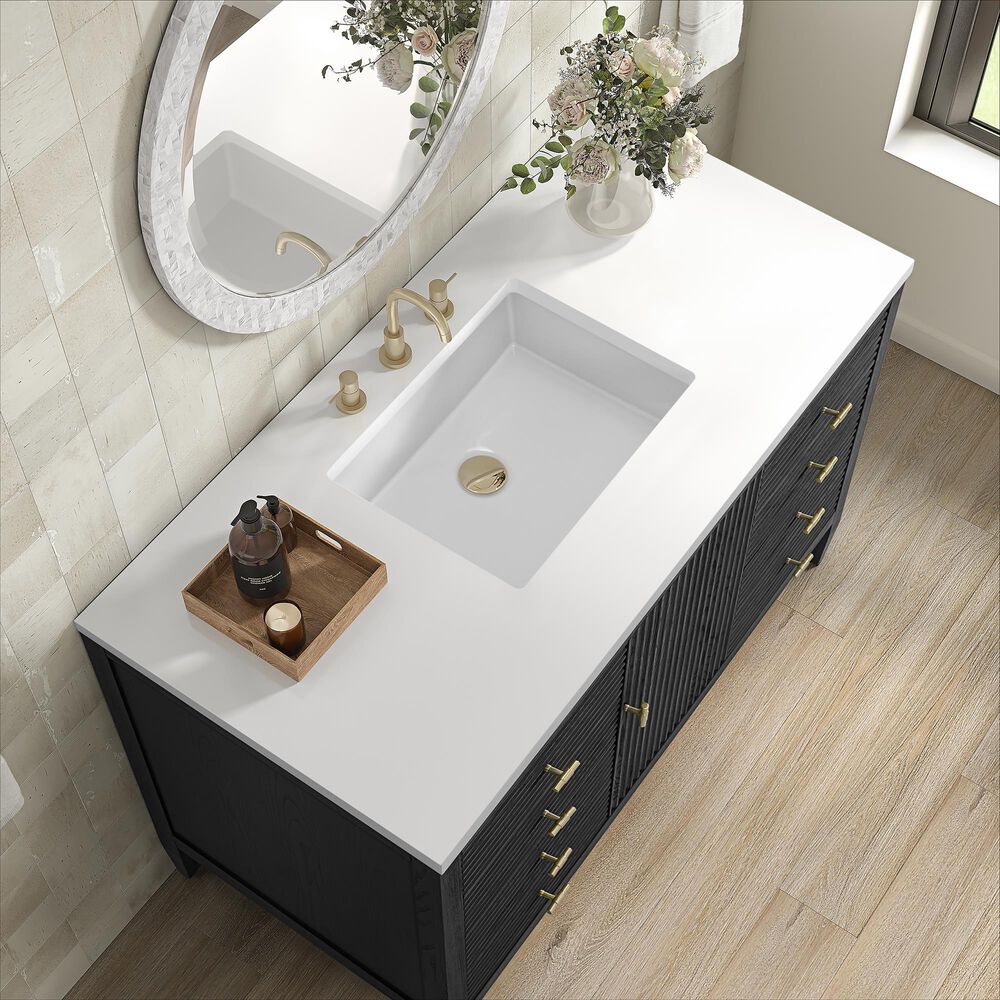 James Martin Vanities Myrrin 48&quot; Vanity in Carbon Oak with 3 cm White Zeus Quartz Top, , large