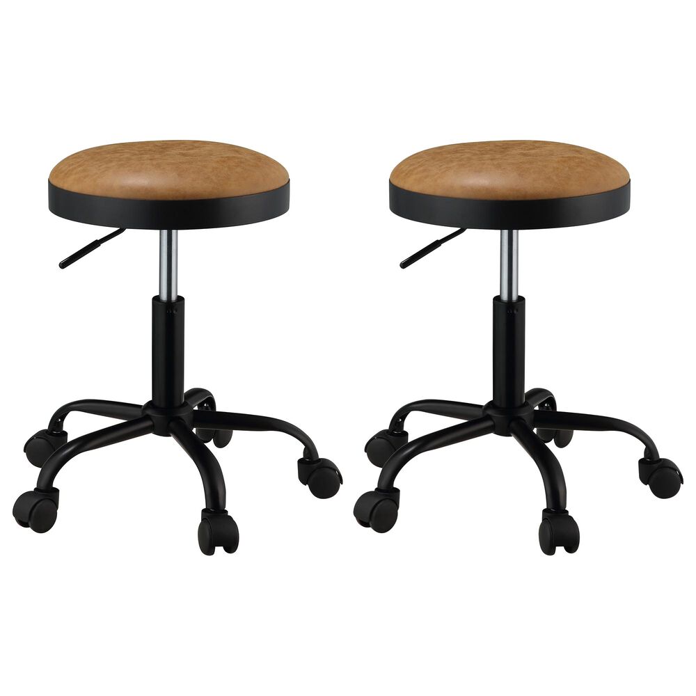 Gunnison Co. Ouray Adjustable Swivel Stool in Vintage Caramel PU and Black (Set of 2), , large