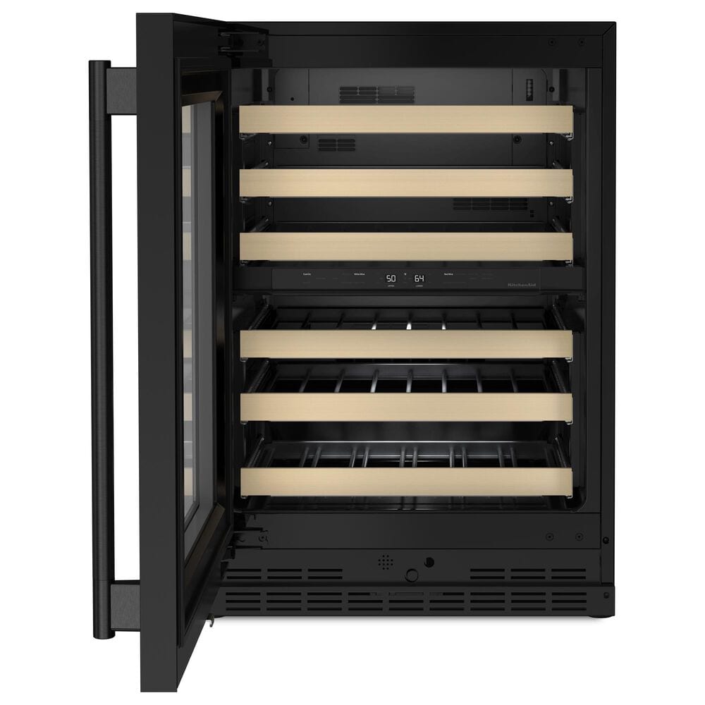 KitchenAid 24&quot; Undercounter Wine Cellar with Full-Extension Wood-Front Racks and Left Hinge in Black Ore, , large