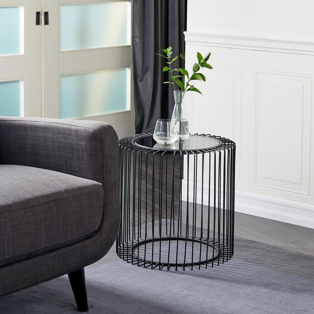 Maple and Jade Open Wire Frame End Table in Matte Black, , large