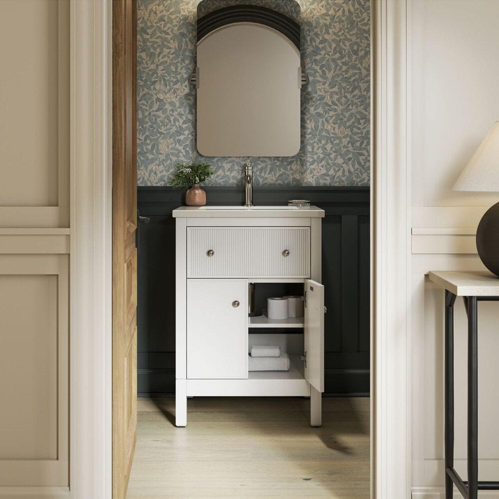 Kohler Malin 24" Single Bathroom Vanity in White with Single Hole 3 cm White Quartz Top and Rectangular Sink, , large