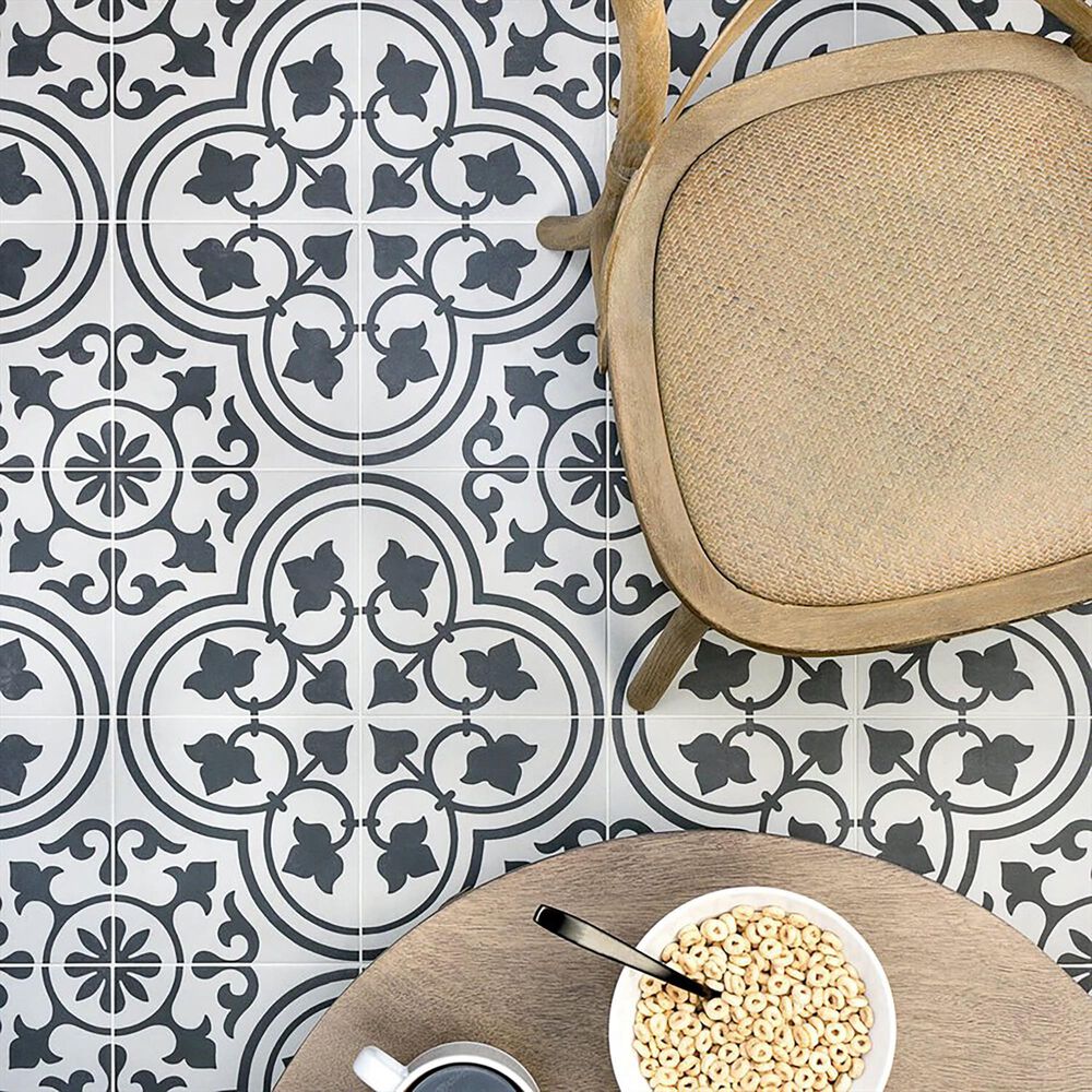 Soho Studio Havana White Ornate 9&quot; x 9&quot; Porcelain Tile, , large