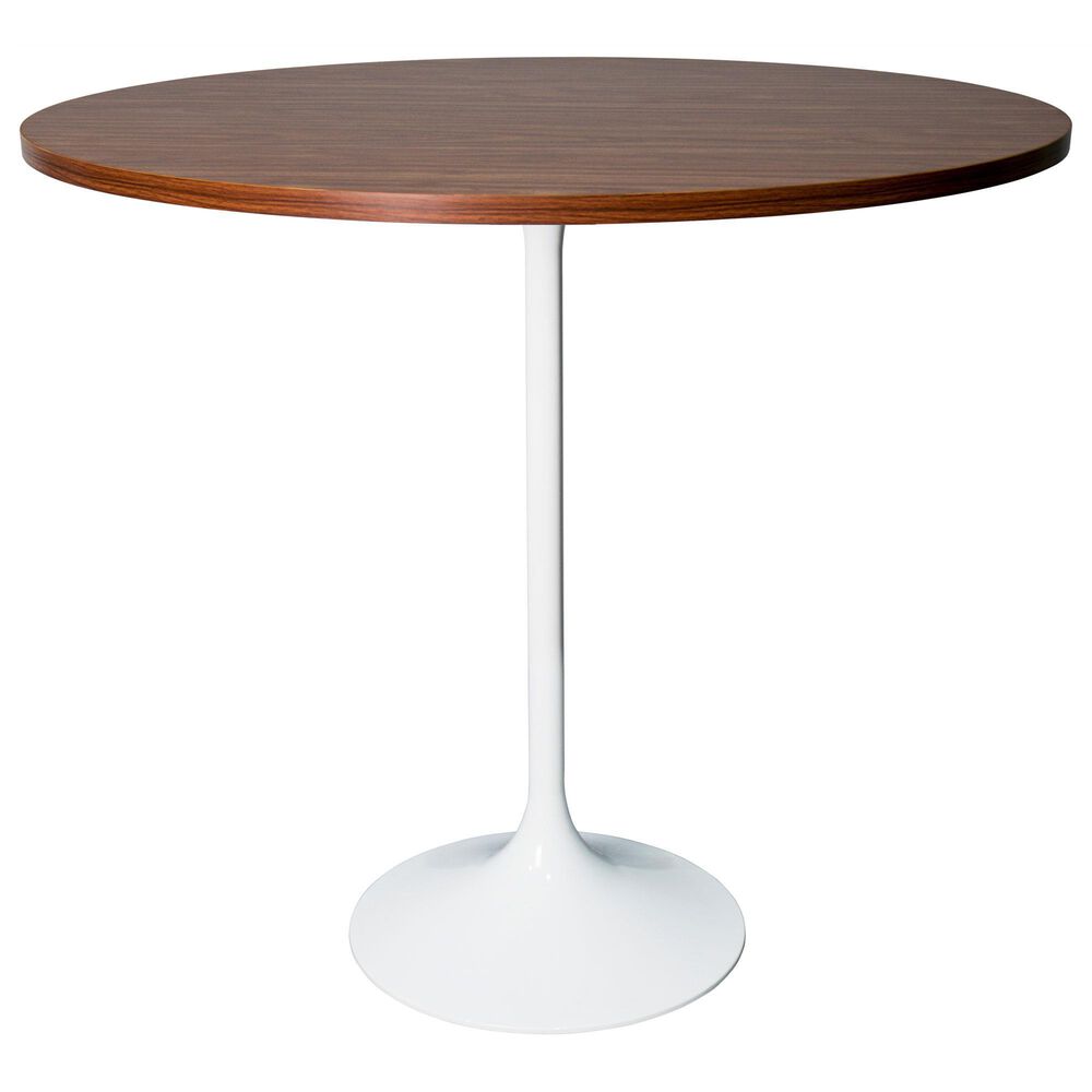 Leisuremod LeisureMod Verve Collection Modern Bar Height Table White Base with 48 Round Cognac Brown MDF Top, , large