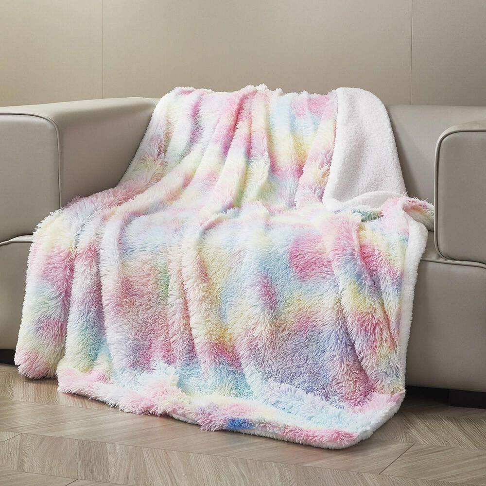 Duke Imports Rainbow Frost Plush Throw in Multicolored, , large