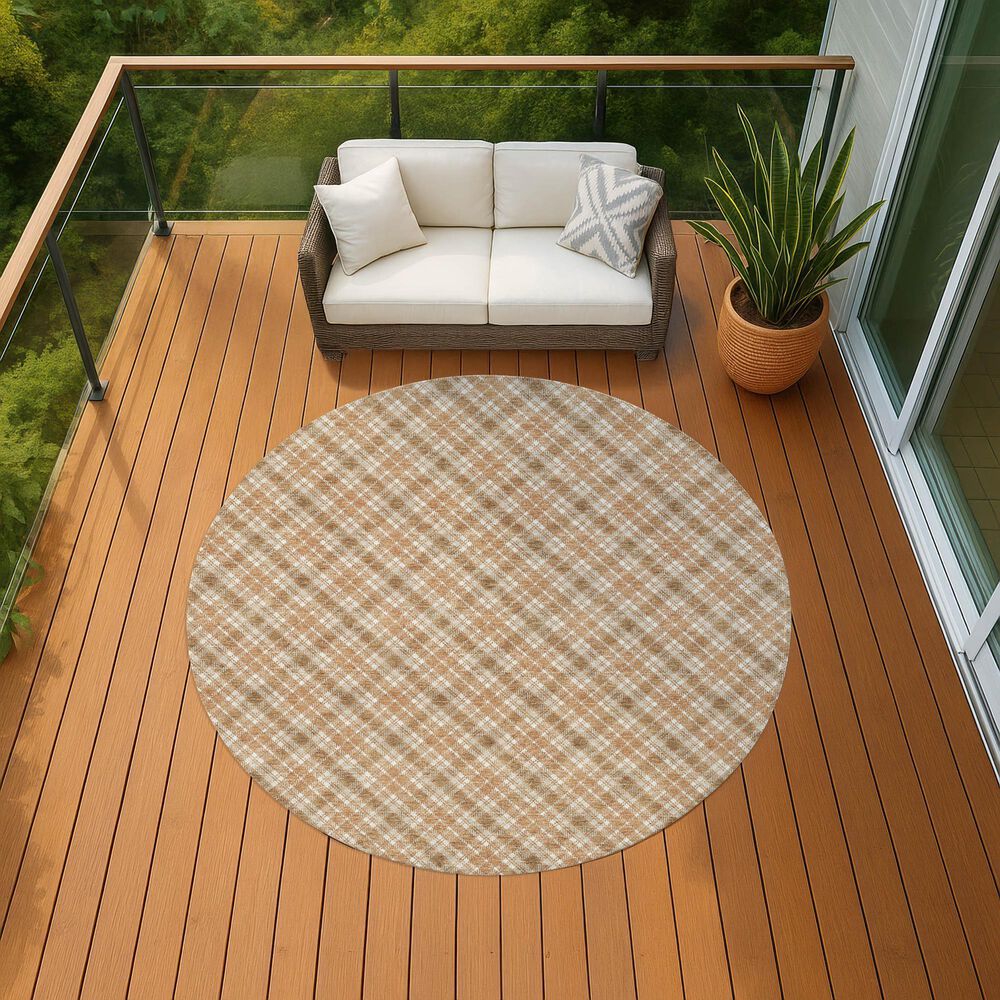 Dalyn Rug Company Soft Essentials Plaid Copper 8' Round Indoor/Outdoor Area Rug, , large