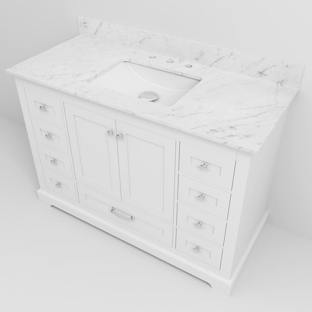 Lexora Home Dukes 48" Single Bathroom Vanity in White with 2 cm White Carrara Marble Top and Rectangular Sink, , large