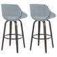 LumiSource Fabrico 30" Swivel Fixed-Height Bar Stool with Blue Noise Fabric Upholstery in Black and Glazed Walnut (Set of 2), , large
