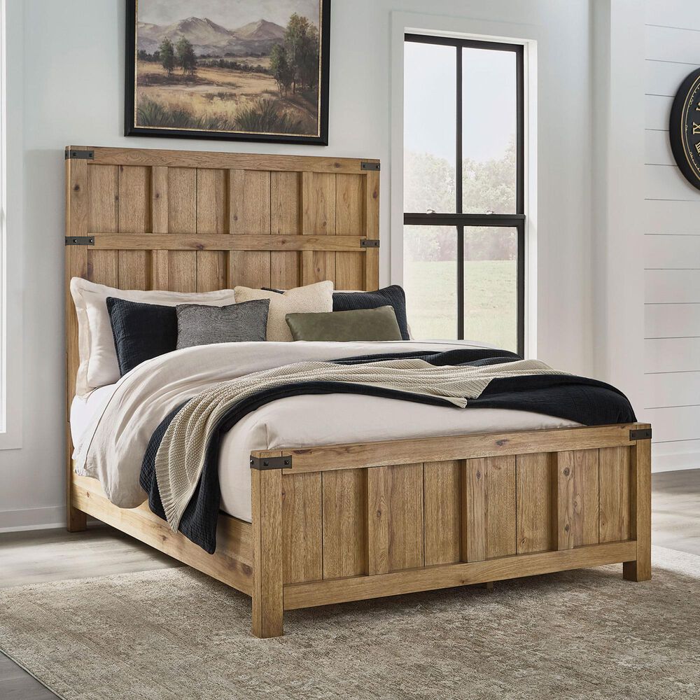 Millenium Ridgester 4 Piece Queen Panel Bedroom Set in Light Brown with USB Ports, , large