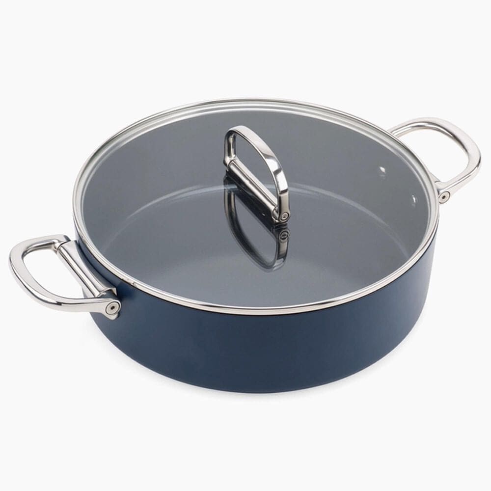 Joseph Joseph Space 11" Folding Handle Shallow Casserole Pan with Lid in Midnight Blue, , large