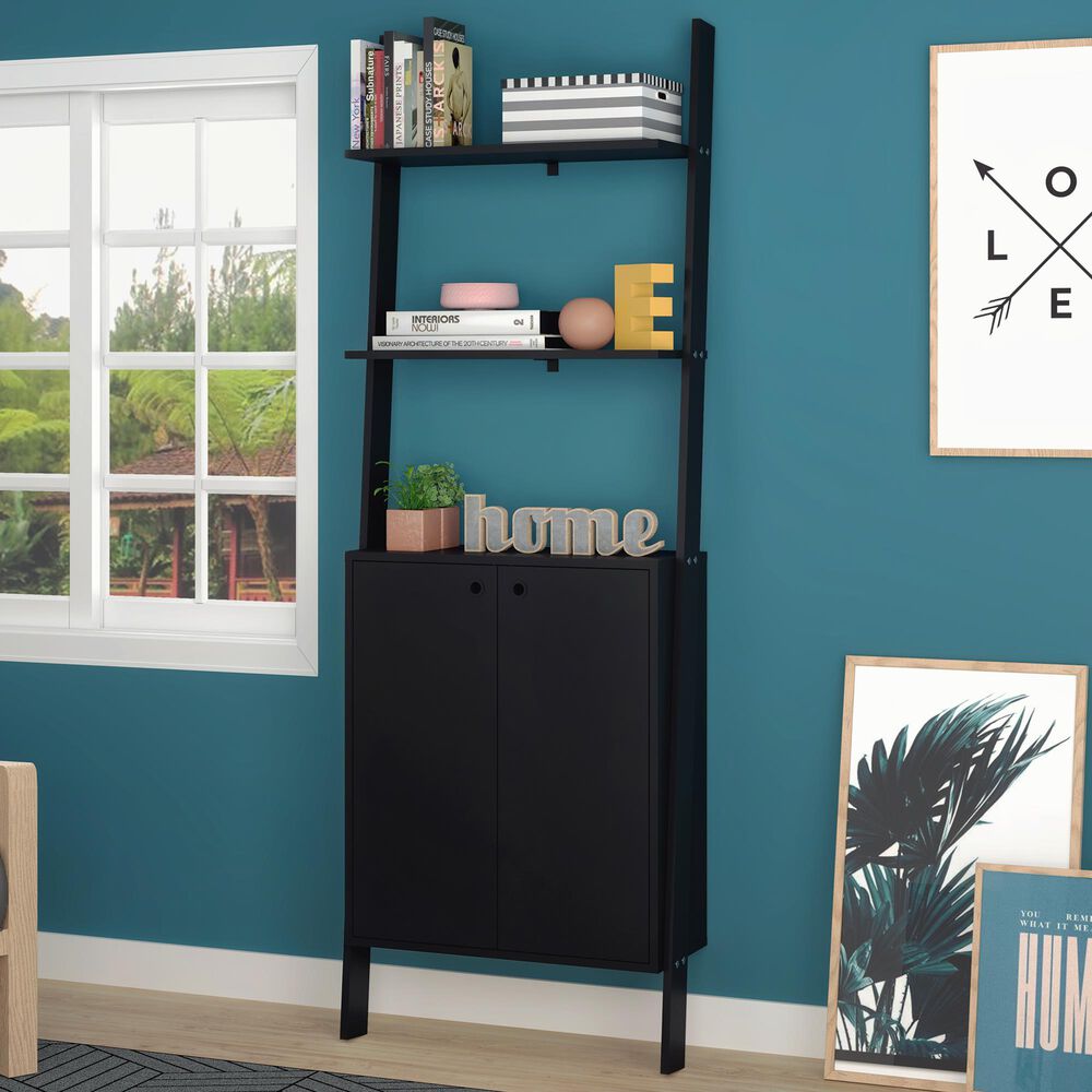 Dayton Cooper Ladder Display Cabinet with 2 Floating Shelves in Black, , large