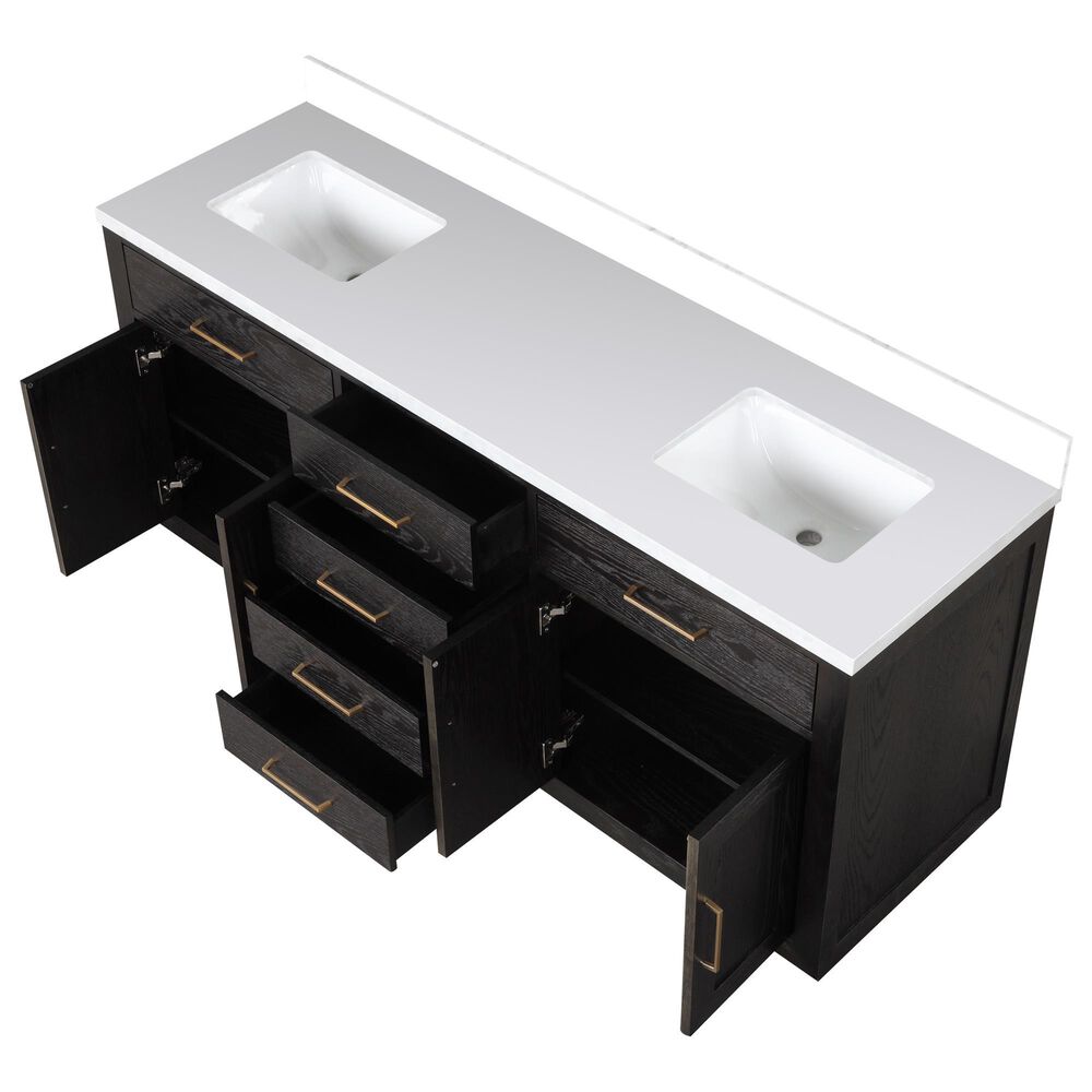 Lexora Home Abbey 72&quot; Double Bathroom Vanity in Black Oak with 2 cm White Quartz Top and Rectangular Sinks, , large