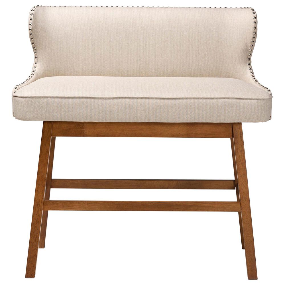 Baxton Studio Gradisca Bar Bench Banquette with Light Beige Cushion in Dark Walnut, , large