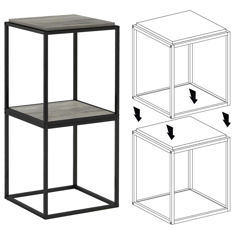 HOMLUX Cube Stackable End Table in French Oak Grey and Black, , large