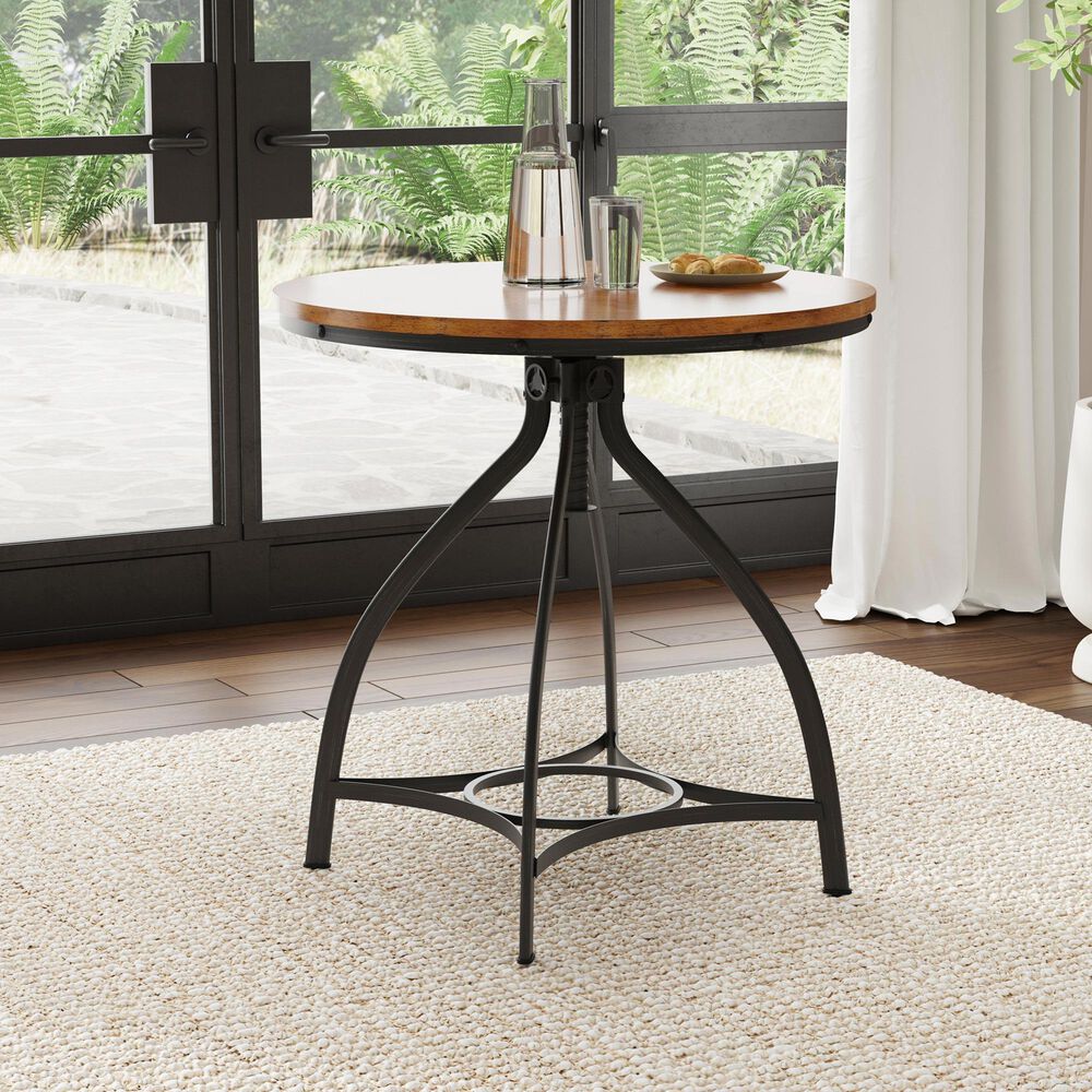 Linon Home Decor Hawkford Adjustable Round Bar Table in Brown and Gunmetal - Table Only, , large