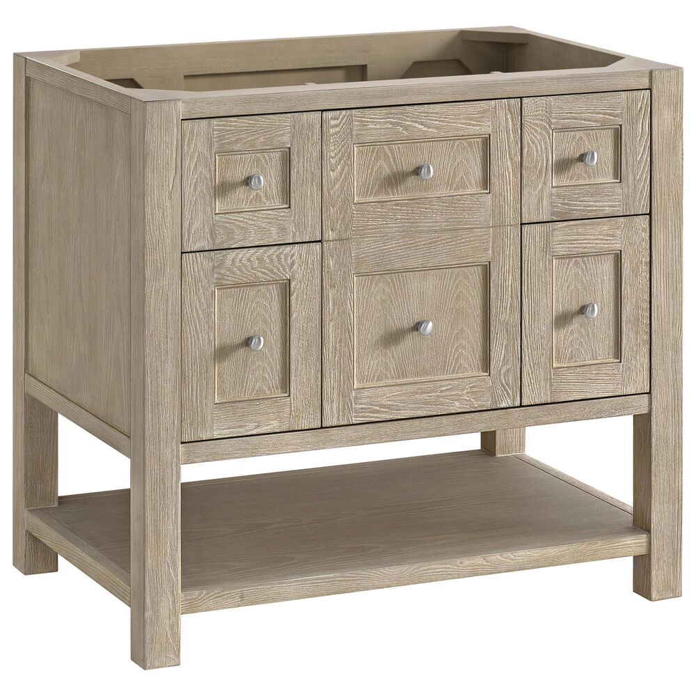 James Martin Vanities Breckenridge 36&quot; Single Vanity in Whitewashed Oak with Single Hole 3 cm White Zeus Quartz Top &amp; Backsplash, , large