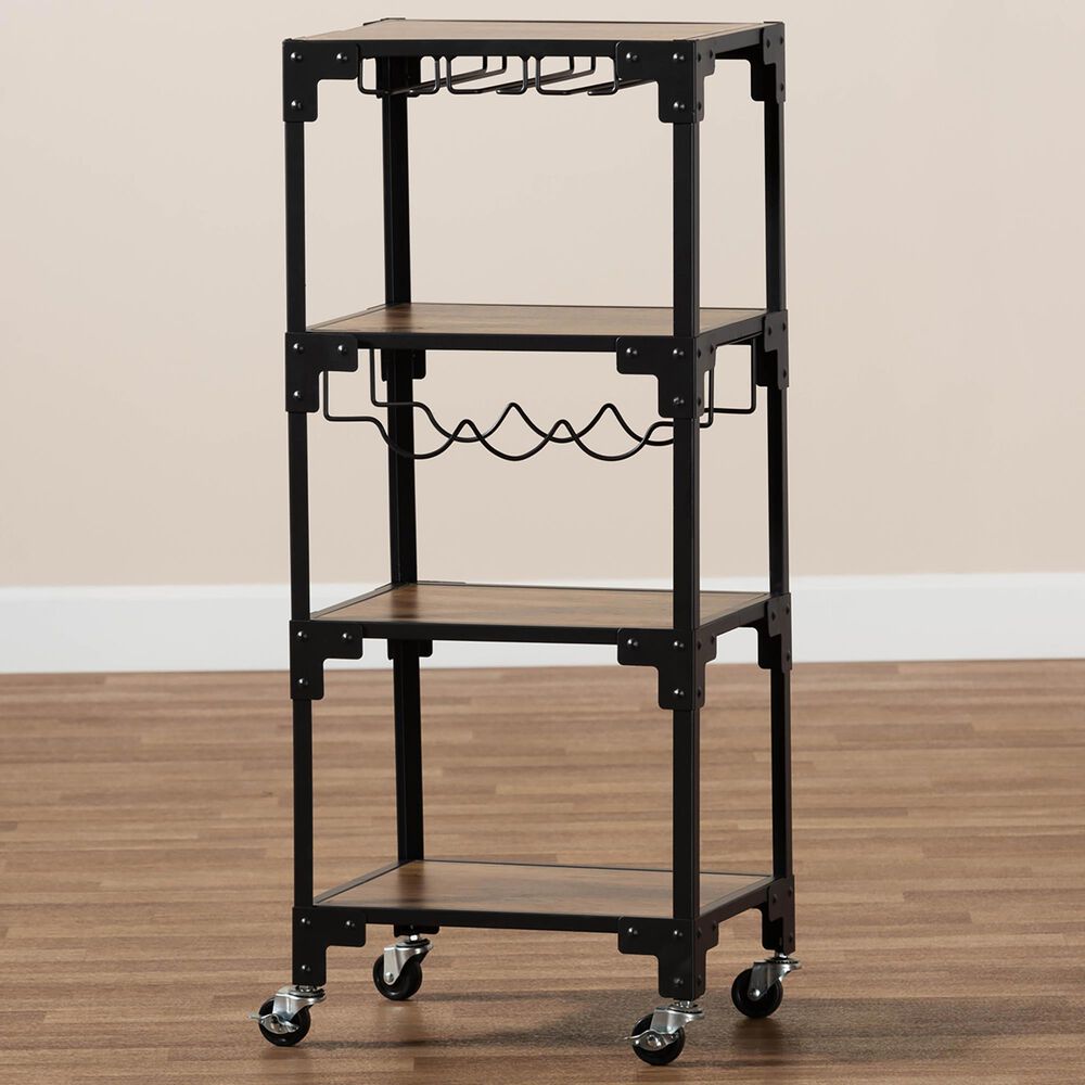 Baxton Studio Victor 4-Tier Mobile Wine Cart in Walnut/Black, , large