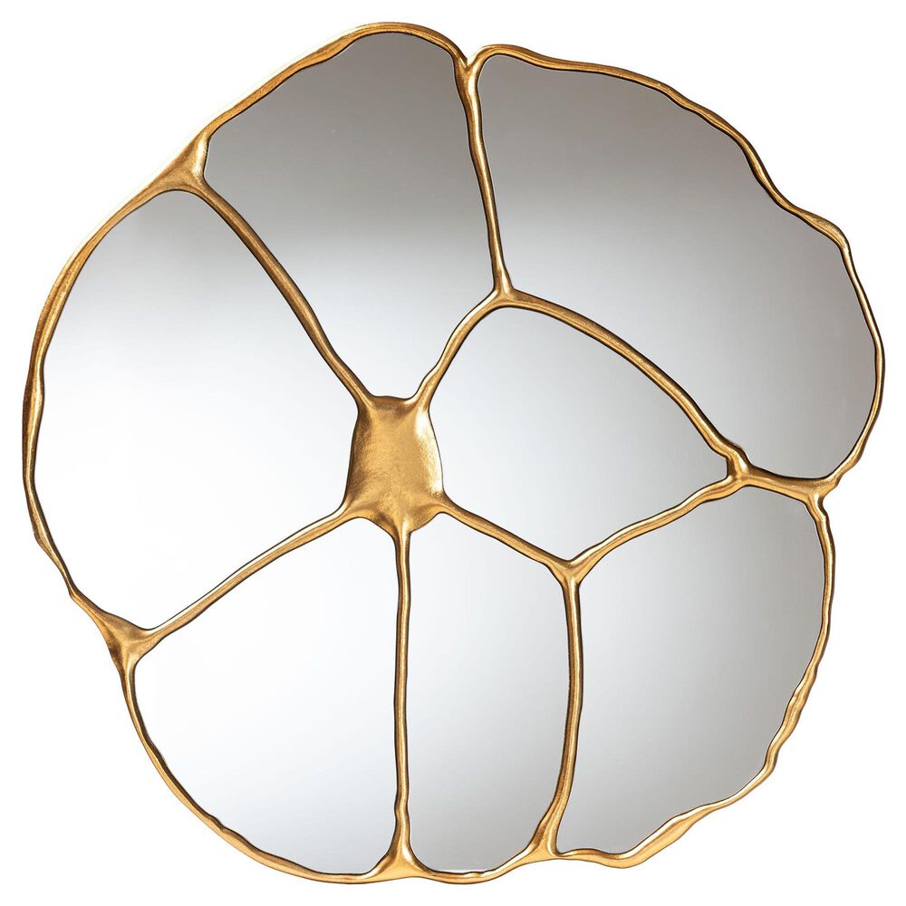 Baxton Studio Novia Flower Accent Wall Mirror in Antique Gold Leaf, , large