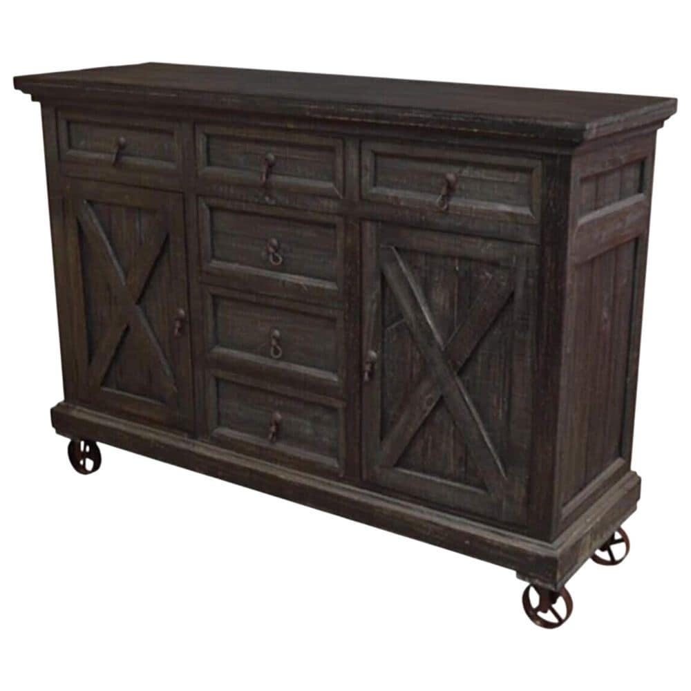 Santa Fe Rustic Roman Wheel Buffet in Distressed Dark Wood, , large