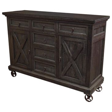 Santa Fe Rustic Roman Wheel Buffet in Distressed Dark Wood, , large