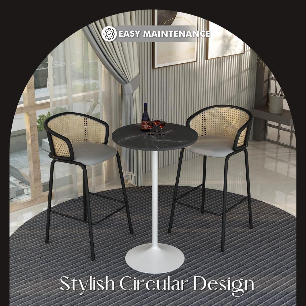 Leisuremod LeisureMod Verve Collection Modern Bar Height Table White Base with 27 Round Black Marbelized MDF Top, , large