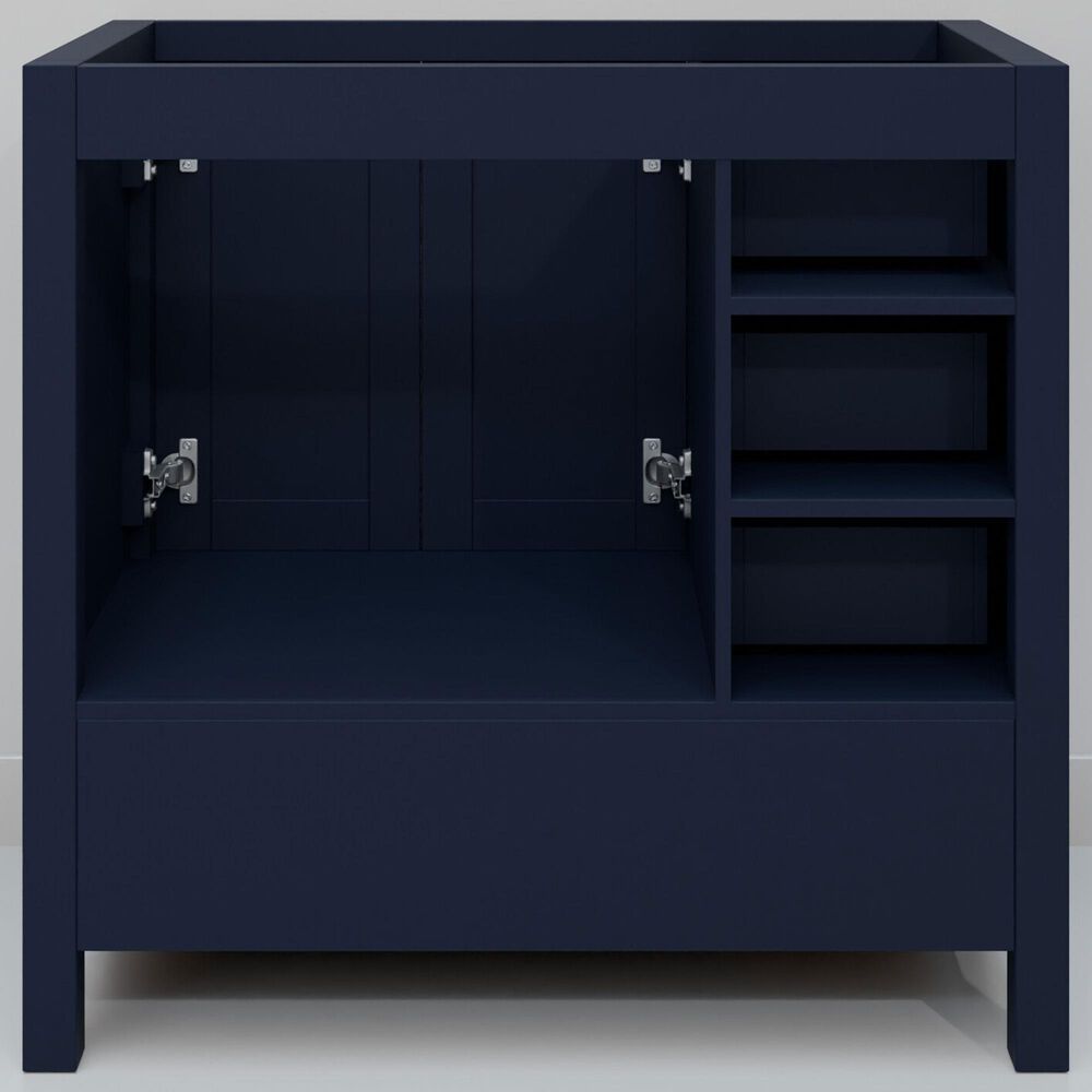 Lexora Home Jacques 36&quot; Right Offset Single Bathroom Vanity in Navy Blue with 2 cm White Carrara Marble Top and Rectangular Sink, , large