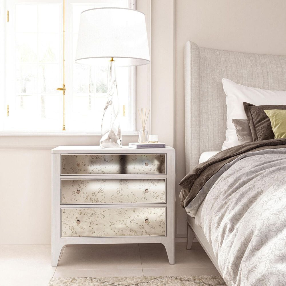 Vantage Mezzanine 3 Drawer Mirrored Nightstand in Dove Gray, , large