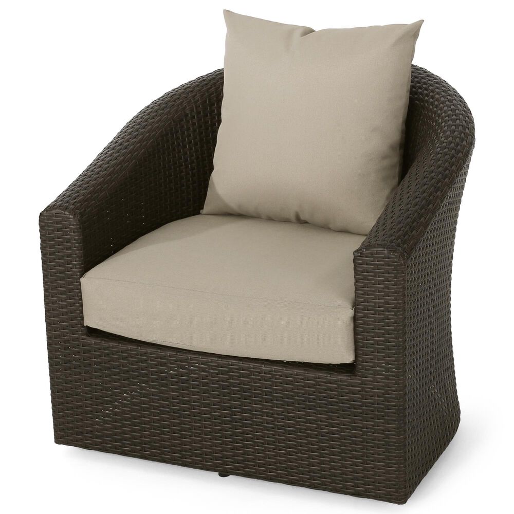 Hearth and Haven Outdoor Wicker Swivel Chair in Khaki, , large
