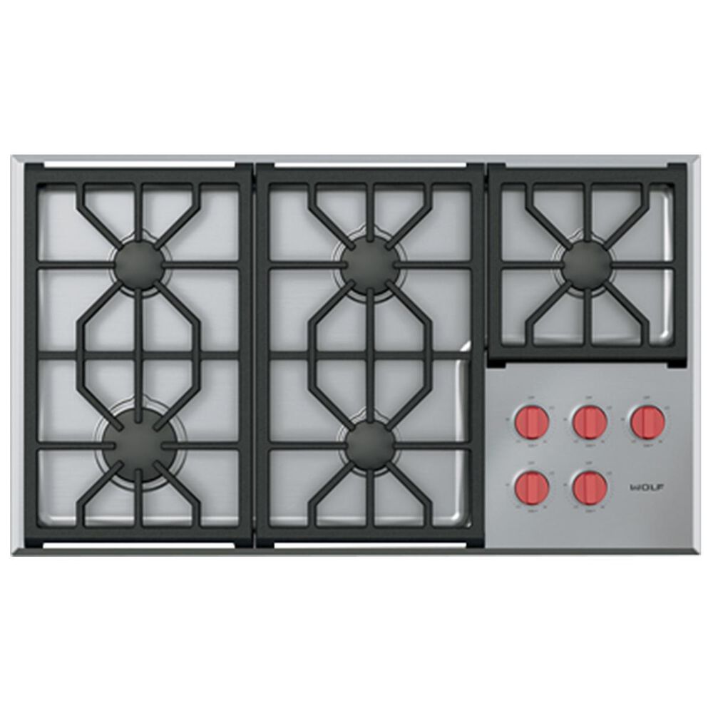 Wolf Appliances 36" Professional 5 Burners Gas Cooktop in Stainless Steel, , large
