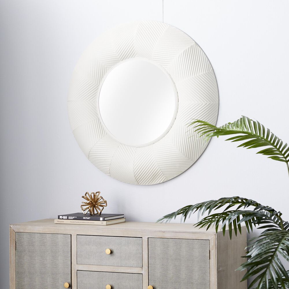 Maple and Jade Bohemian 35" Metal Wall Mirror White, , large