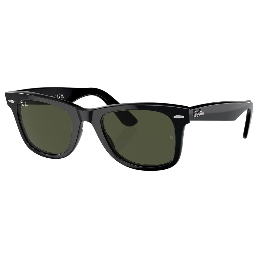 Rayban Glasses Original Wayfarer Classic Sunglasses with G-15 Green Lenses in Polished Black, , large