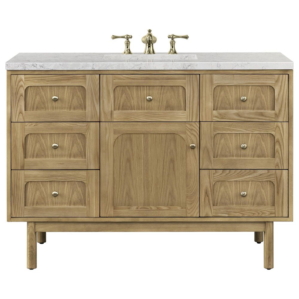 James Martin Vanities Laurent 48" Single Bathroom Vanity in Light Natural Oak with 3 cm Eternal Jasmine Pearl Quartz Top and Rectangular Sink, , large