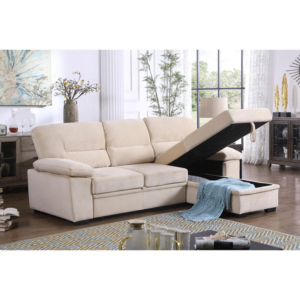 HOMLUX 97.5"W Velvet Sleeper Sectional Sofa with Reversible Storage Chaise, in Beige, , large