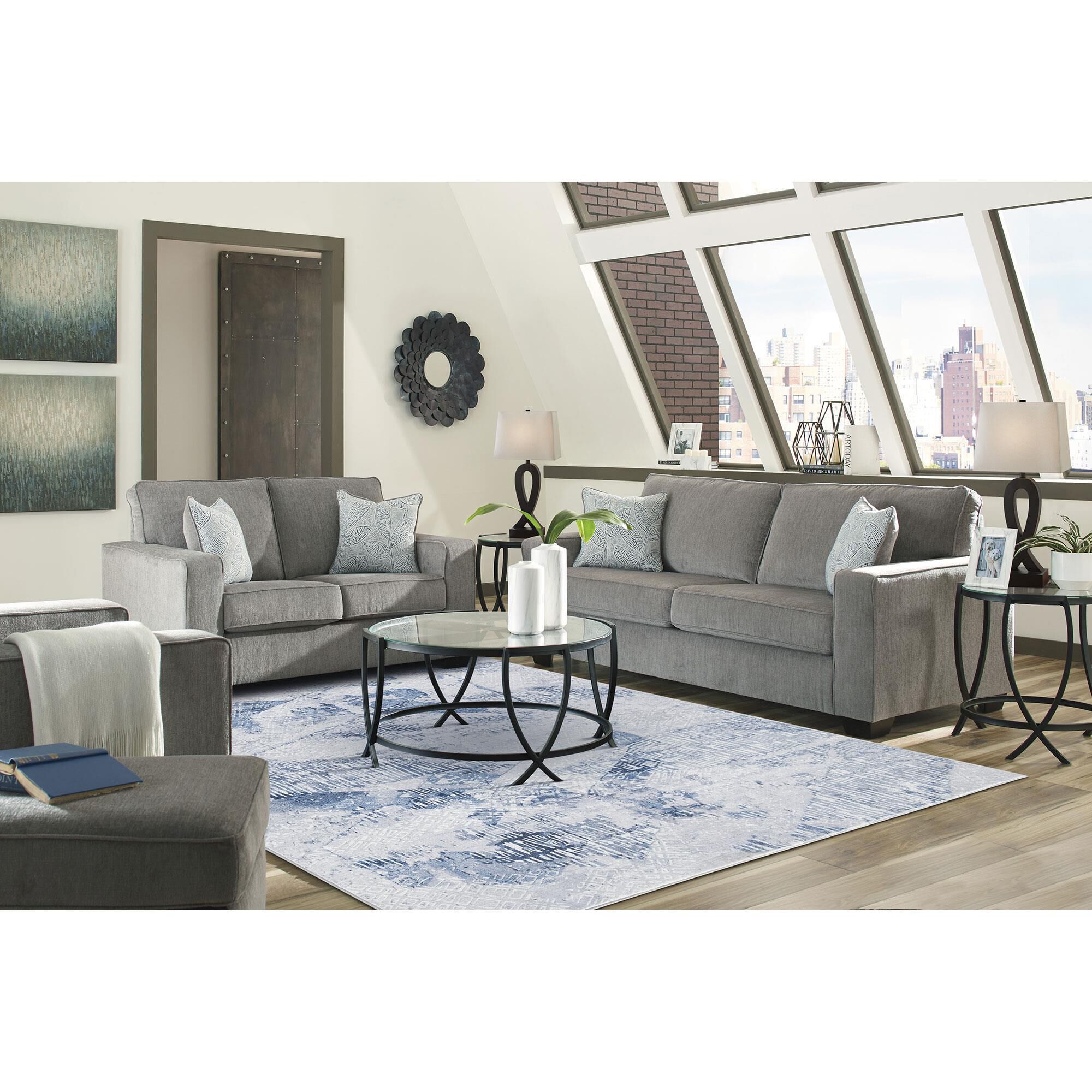 Ashley Altari Stationary Sofa and Loveseat Set in Alloy