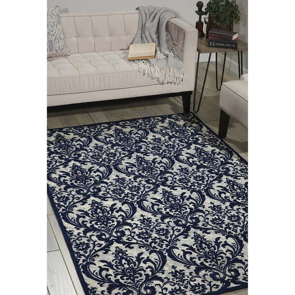 Nourison Damask DAS02 2&#39;3&quot; x 3&#39;9&quot; Ivory and Navy Area Rug, , large