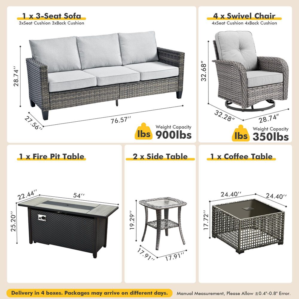 HOMLUX 9-Piece Outdoor Conversation Set in Gray, , large