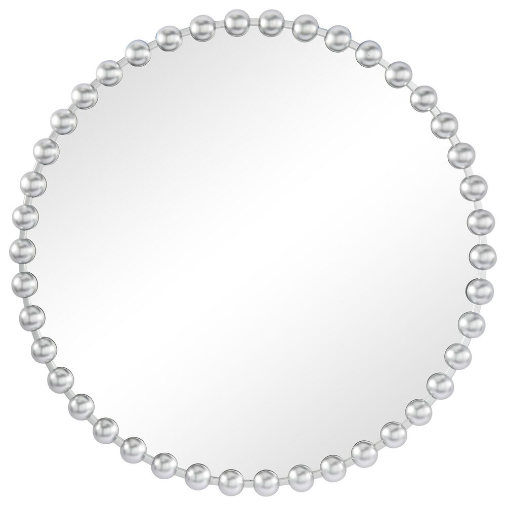 Maple and Jade 36" Round Metal Wall Mirror with Beaded Detailing in Satin Silver, , large