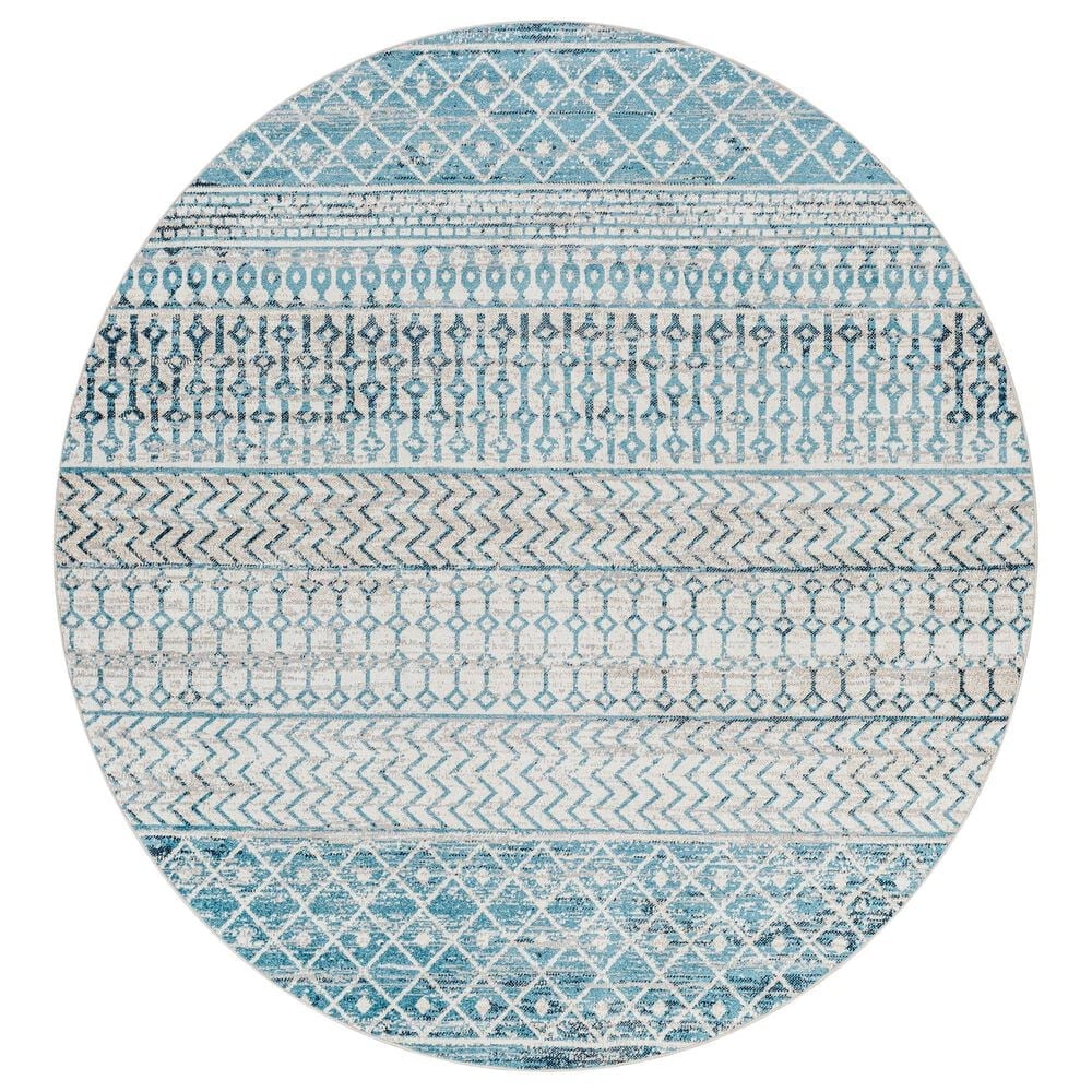 Surya Lavadora LVR2334 6"7" Round Ink Blue, Black, Light Beige and Light Gray Area Rug, , large