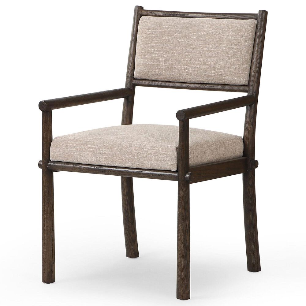Four Hands Akiro Dining Arm Chair with Laken Stone Fabric in Warm Oak, , large