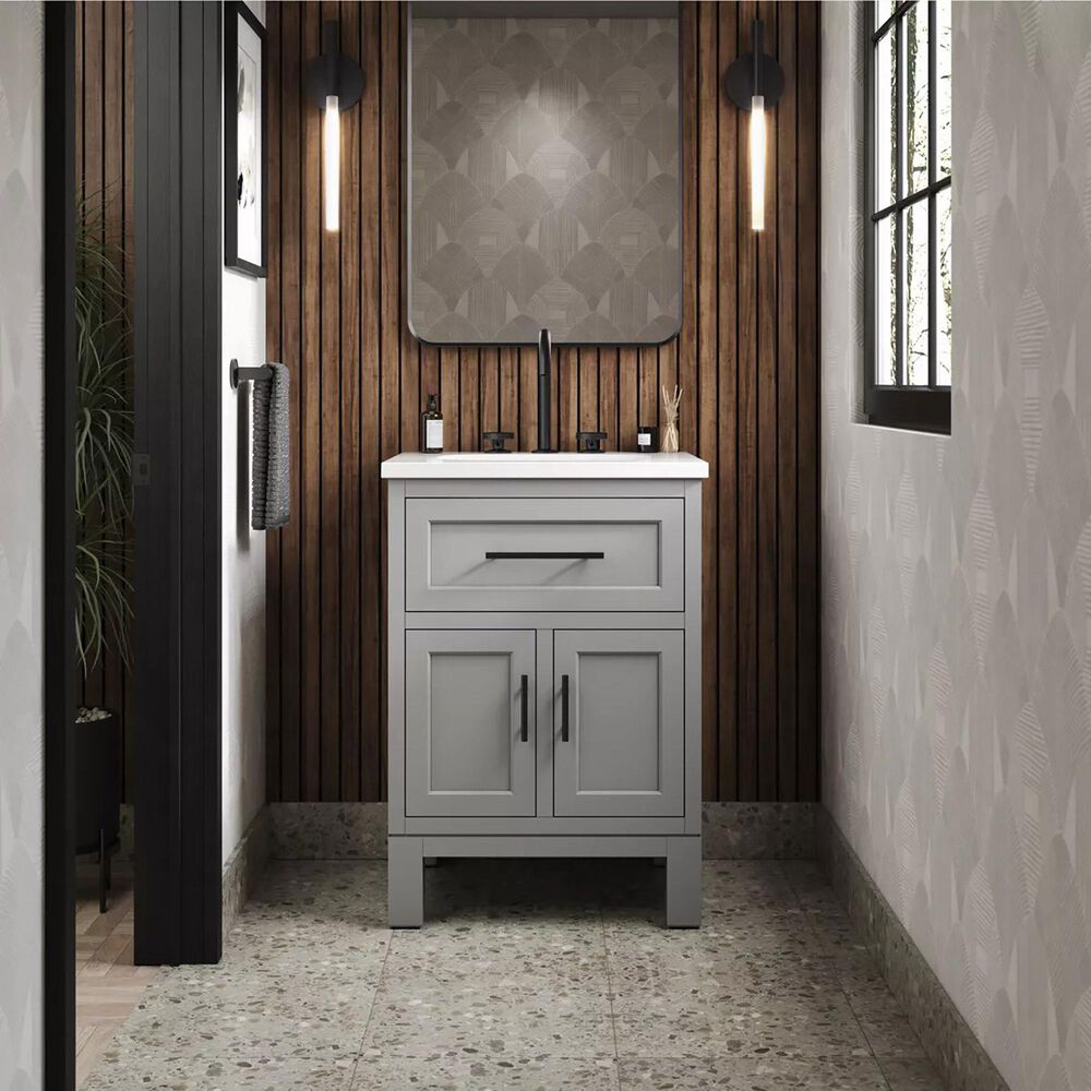 Kohler Quo 24&quot; Single Bathroom Vanity in White with 3 cm Pure White Quartz Top and Oval Sink, , large