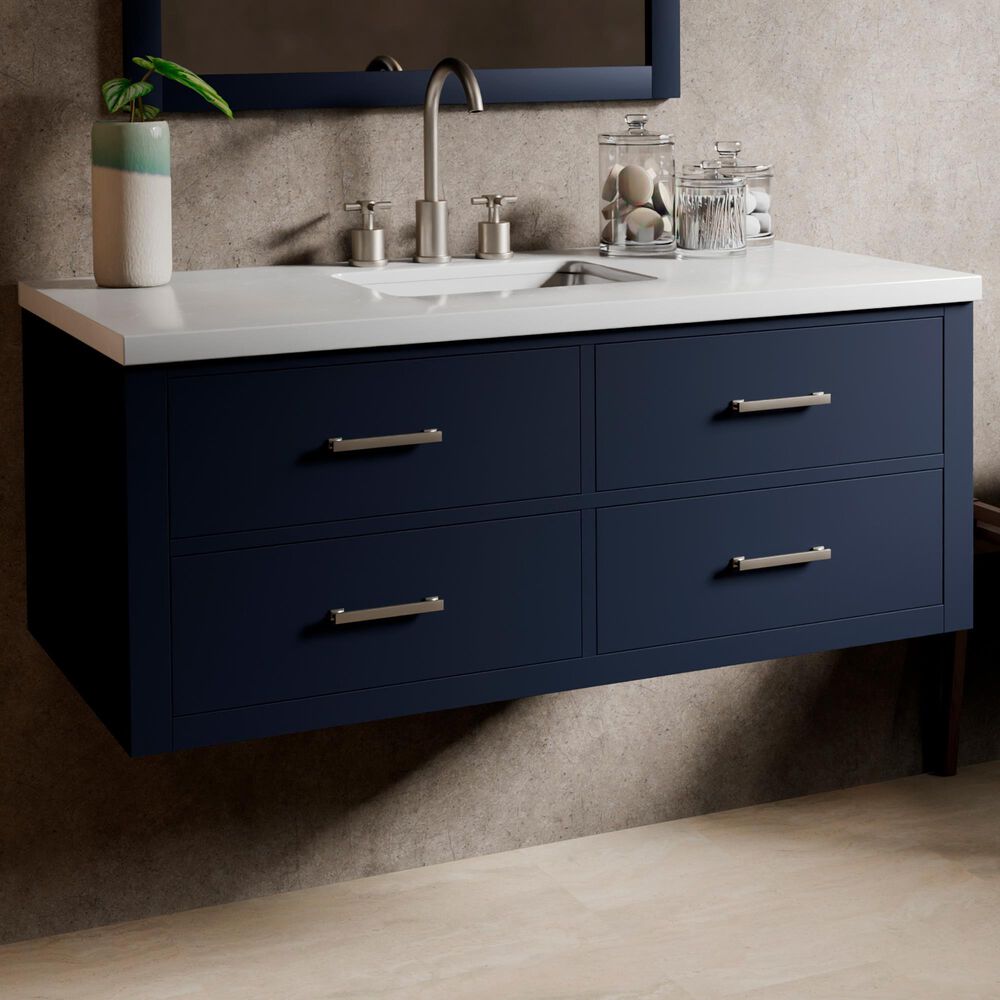Lexora Home Castor 48" Single Bathroom Vanity in Blue with 2 cm White Quartz Top and Rectangular Sink, , large