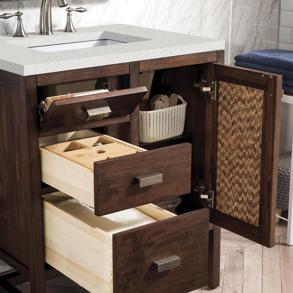 James Martin Vanities Addison 30&quot; Single Bathroom Vanity in Mid-Century Acacia with 3 cm Lime Delight Quartz Top and Rectangular Sink, , large