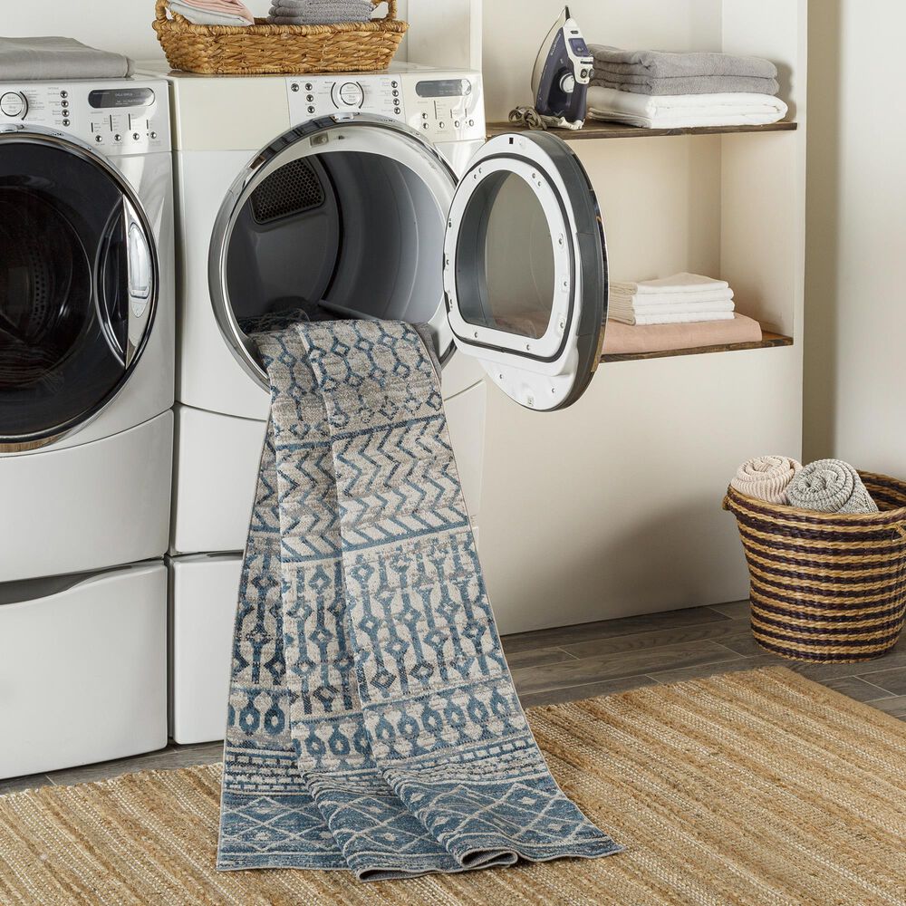 Surya Lavadora LVR-2334 2&#39;7&quot; x 7&#39;3&quot; Ink Blue, Black, Gray and Light Beige Runner, , large